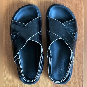 Zara Patent Strap Velcro Comfort Sandals Black Size 38EU